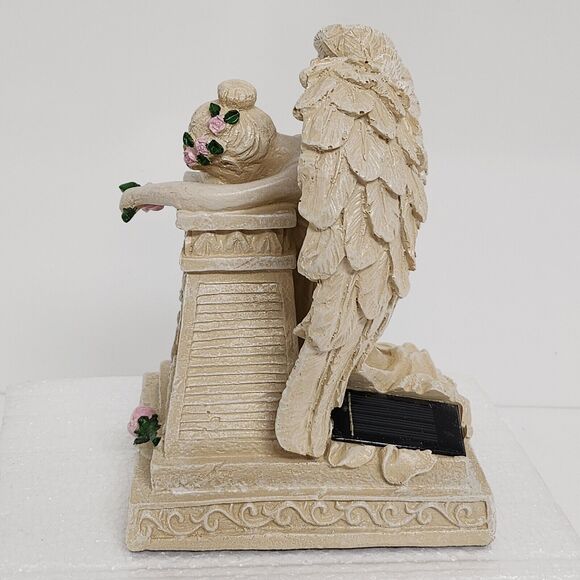 Solar Lighted Stone-Finished Resin Weeping Angel Garden Memorial, Beige New! - Picture 4 of 10
